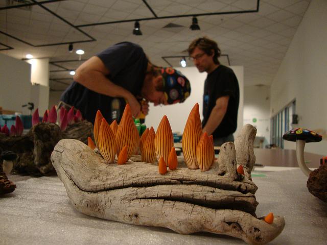 install - wallflowers (9).JPG - a cool shot of the mushroom pieces that lara took while Darren and Scott prepared one of the wallflowers